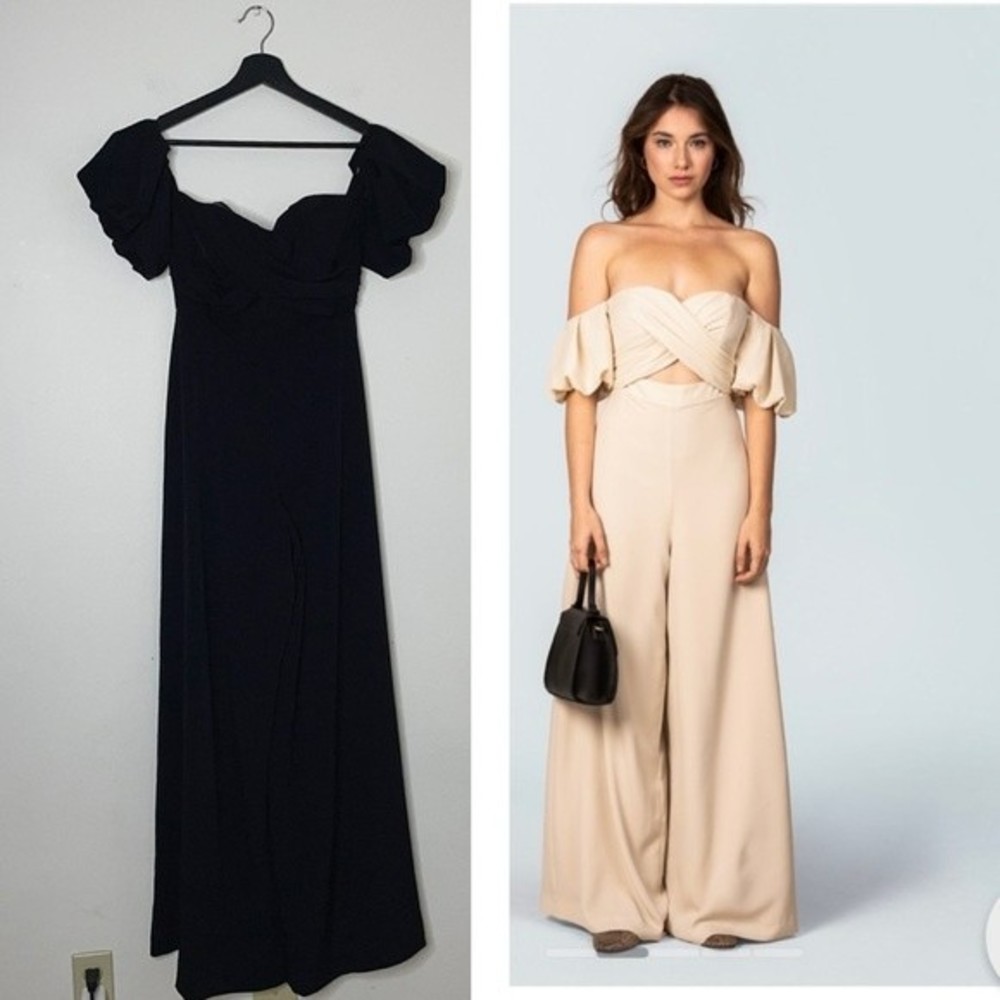 Off-shoulder wide-leg black jumpsuit Fame & Partners The Caro